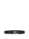 Black leather belt with logo buckle