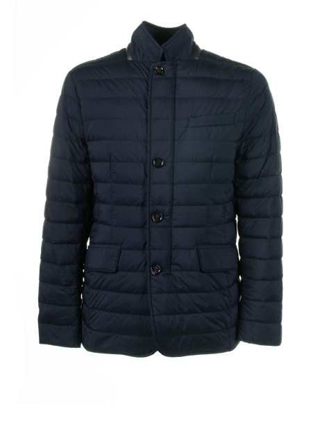 Blue quilted down jacket with buttons