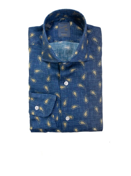 Patterned blue long-sleeved shirt