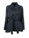 Navy blue double-breasted trench jacket with belt