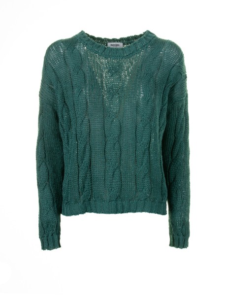 Maglia girocollo verde treccia Maglia girocollo verde treccia