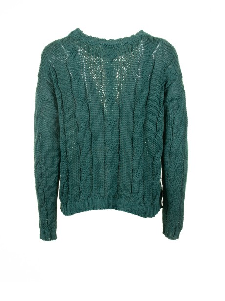 Green braid crew neck sweater 2