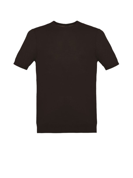 T-shirt girocollo marrone in cotone