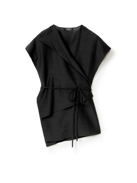 Black crossover top in wool and silk