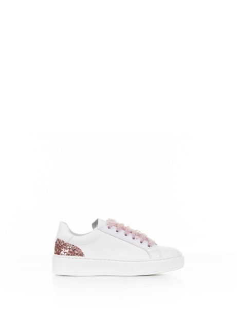 Sneaker in pelle con glitter rosa