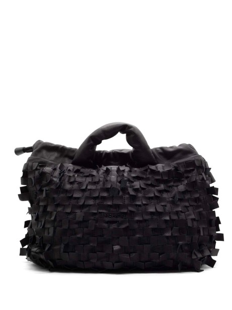 Black leather handbag with shoulder strap