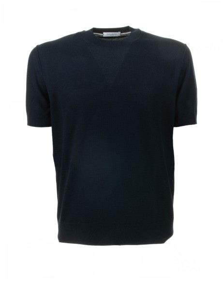 T-shirt blu in cotone e seta