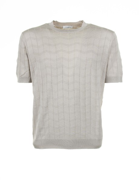 T-shirt beige in cotone e seta