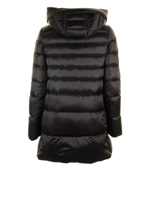 Black quilted down jacket with hood