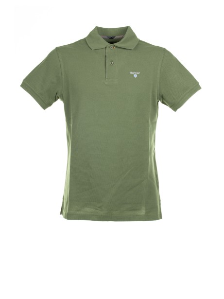 Short-sleeved olive piqué polo shirt