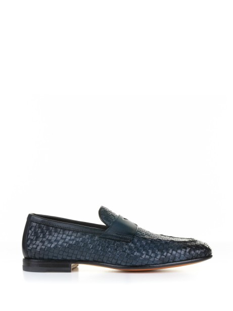 Blue woven leather moccasin