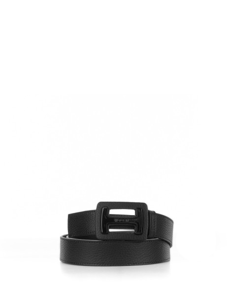 Black leather belt with logo