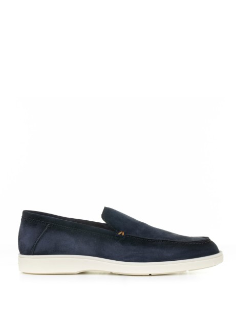 Moccasin in blue suede and rubber sole