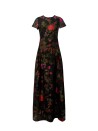 Long dress with short sleeves and rose pattern