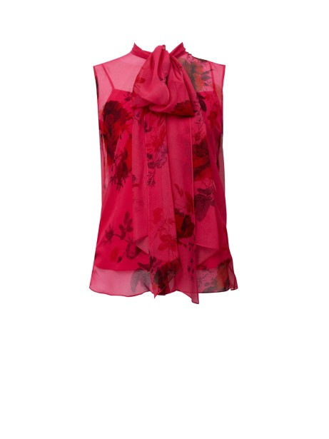 Blusa smanicata con stampa floreale