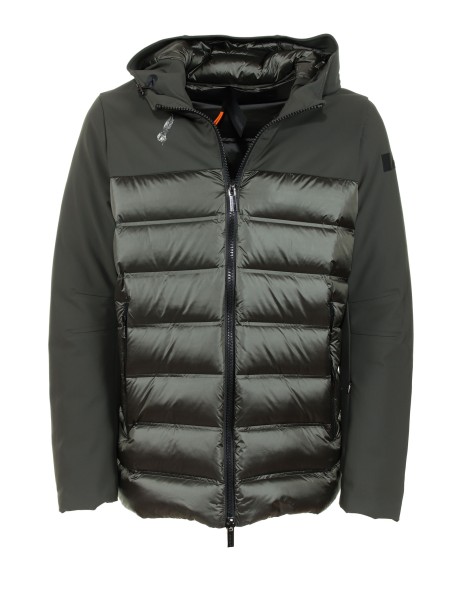 Down jacket with fabric sleeves