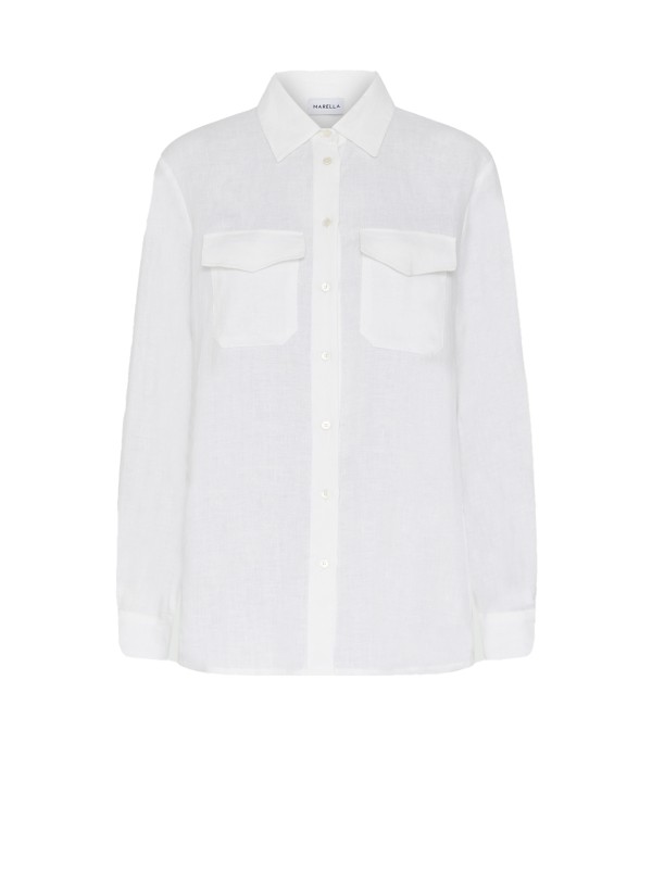 White long-sleeved shirt with pockets