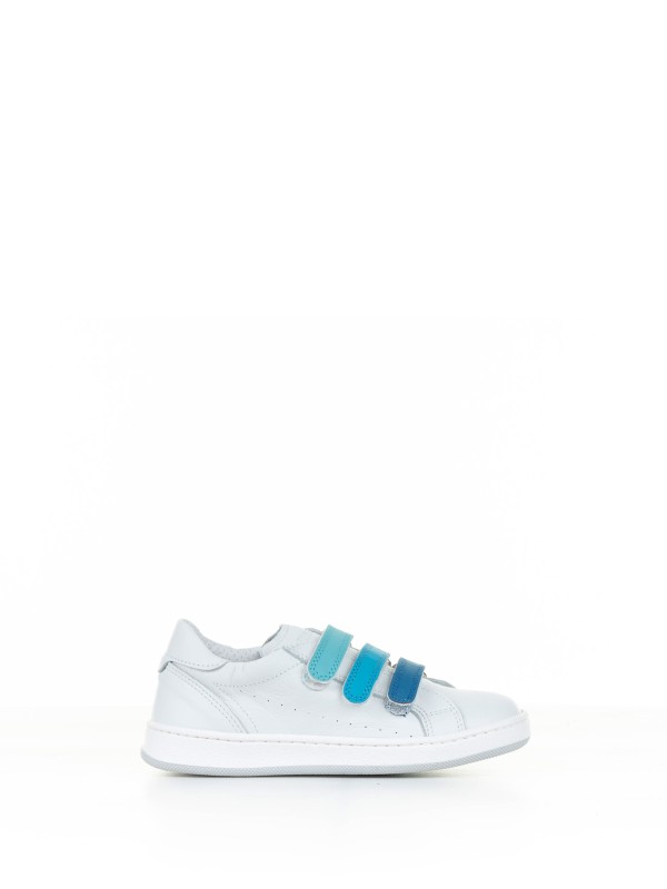 White and blue sneaker with strap White and blue sneaker with strap
