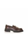 Brown leather loafer with fringes