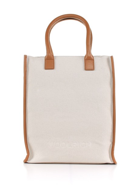 Bag in canvas with contrast profile in leather