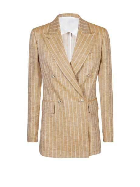 Double-breasted striped linen jacket