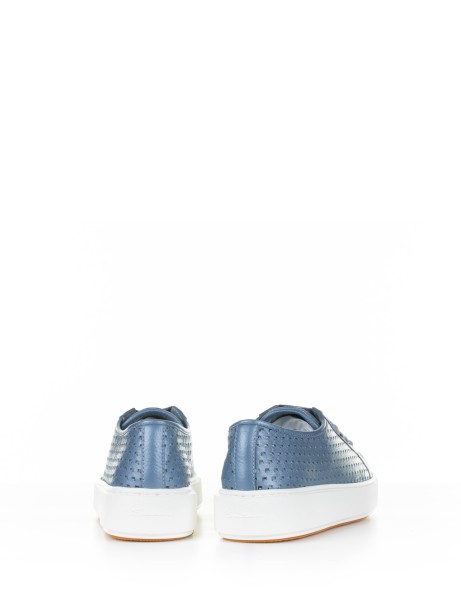 Light blue sneaker in laminated perforated leather
