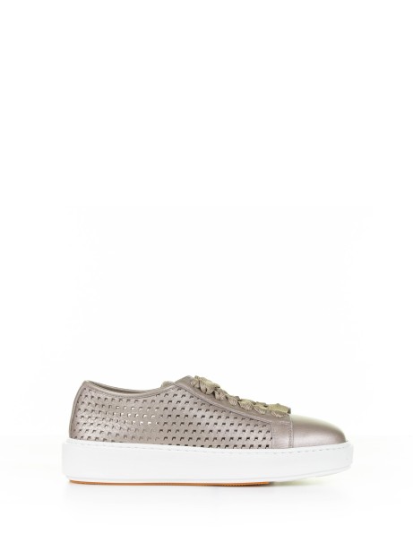 Sneaker beige in pelle traforata laminata