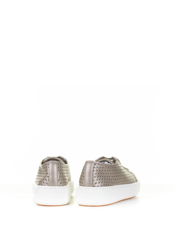 Sneaker beige in pelle traforata laminata
