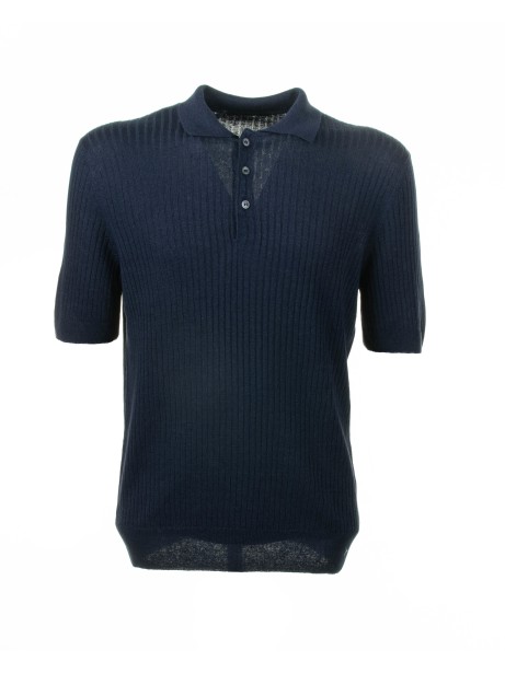 Navy blue short-sleeved polo shirt