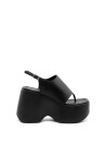 Black leather flip-flops with wedge