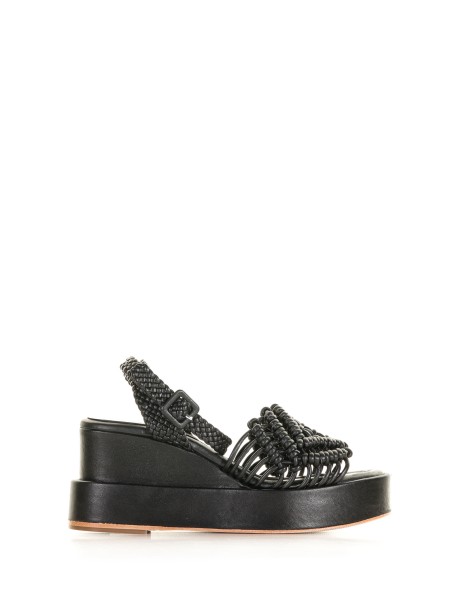 Woven nappa leather wedge sandal