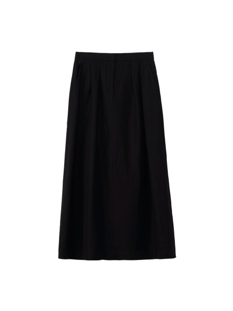 Long black skirt in linen and viscose blend
