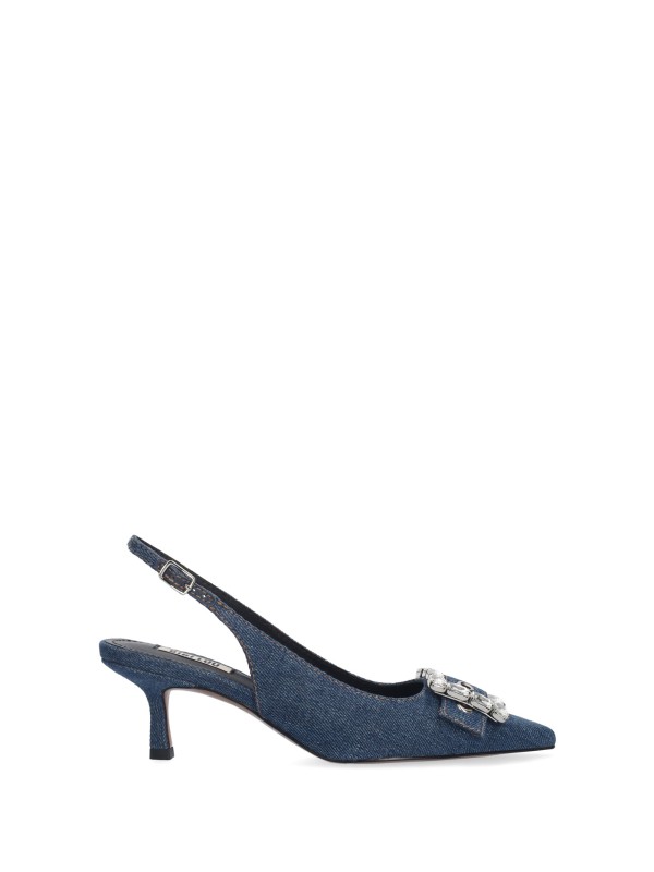 Chanel denim slingback with rhinestone detail Chanel denim slingback with rhinestone detail