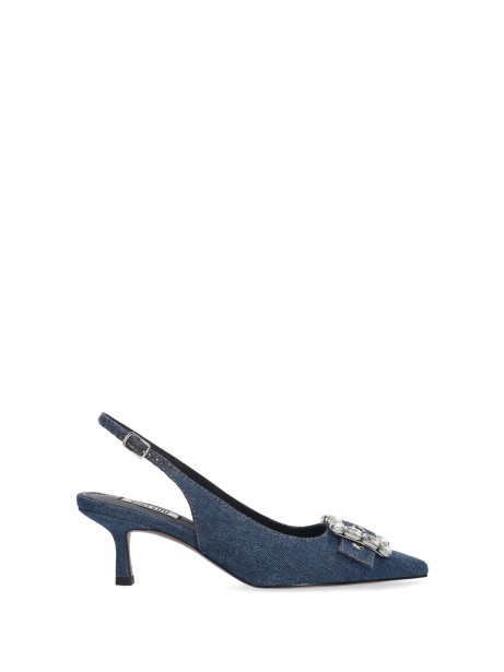 Chanel denim slingback with rhinestone detail Chanel denim slingback with rhinestone detail