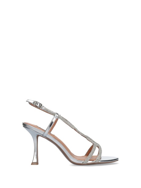 Sandalo in pelle laminata con strass Sandalo in pelle laminata con strass