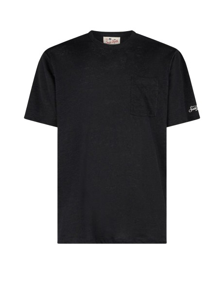 T-shirt nera con logo in jersey di lino T-shirt nera con logo in jersey di lino
