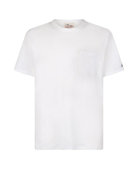 T-shirt bianca con logo in jersey di lino
