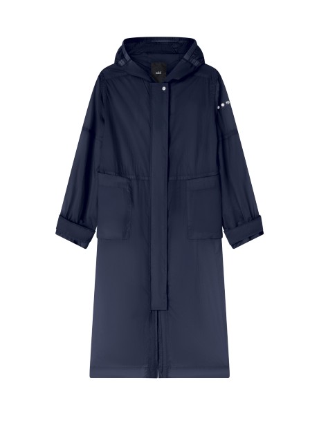 Parka lungo blu navy con cappuccio