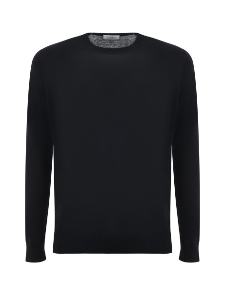 Black crew-neck sweater in cotton and silk blend