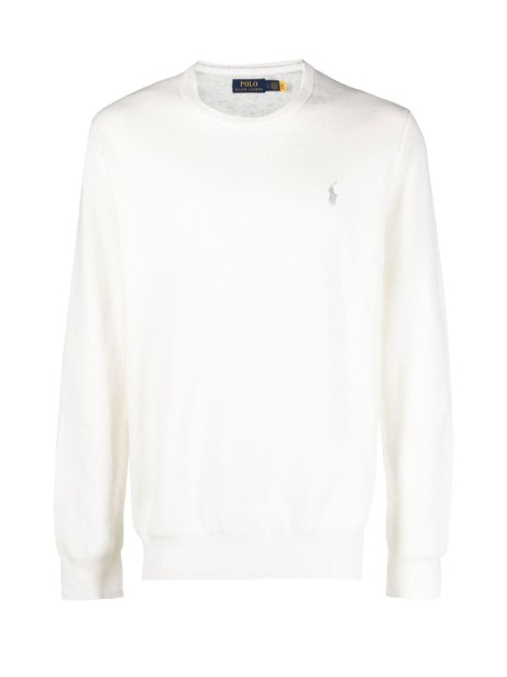 White crew-neck pullover with logo