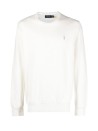 White crew-neck pullover with logo