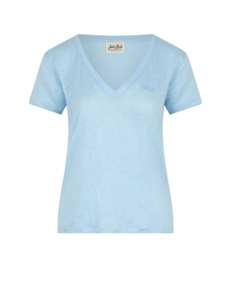 Light blue V-neck women's t-shirt with logo