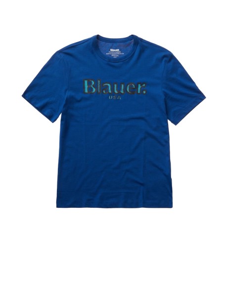 Blue crew neck T-shirt in cotton