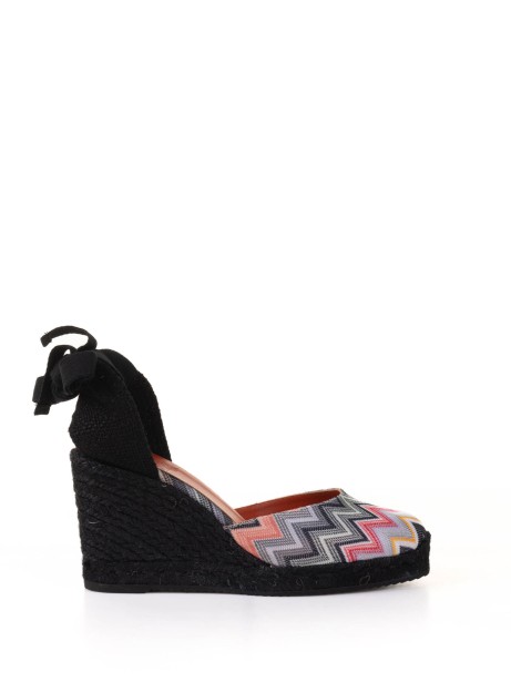 Espadrilles in chevron fabric with wedge and ankle laces Espadrilles in chevron fabric with wedge and ankle laces