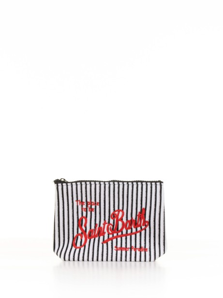 Aline Terry clutch bag with black and white stripes