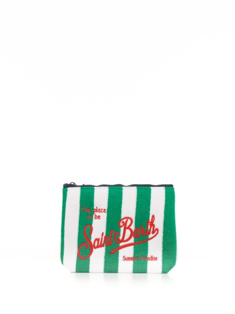 Aline clutch bag in green and white striped sponge