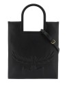 Black leather handbag with shoulder strap