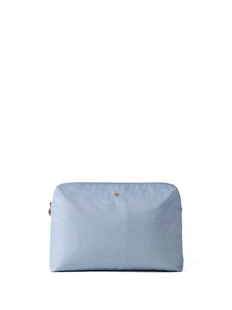 Medium clutch bag in Op fabric and leather