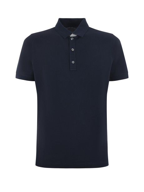 Navy blue short-sleeved polo shirt in cotton