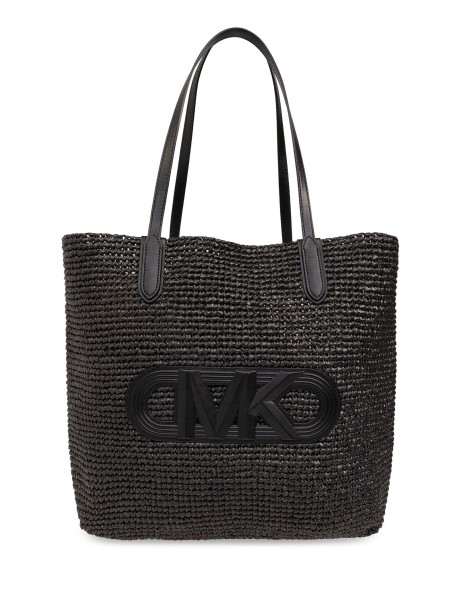 Eliza tote bag in black straw with logo